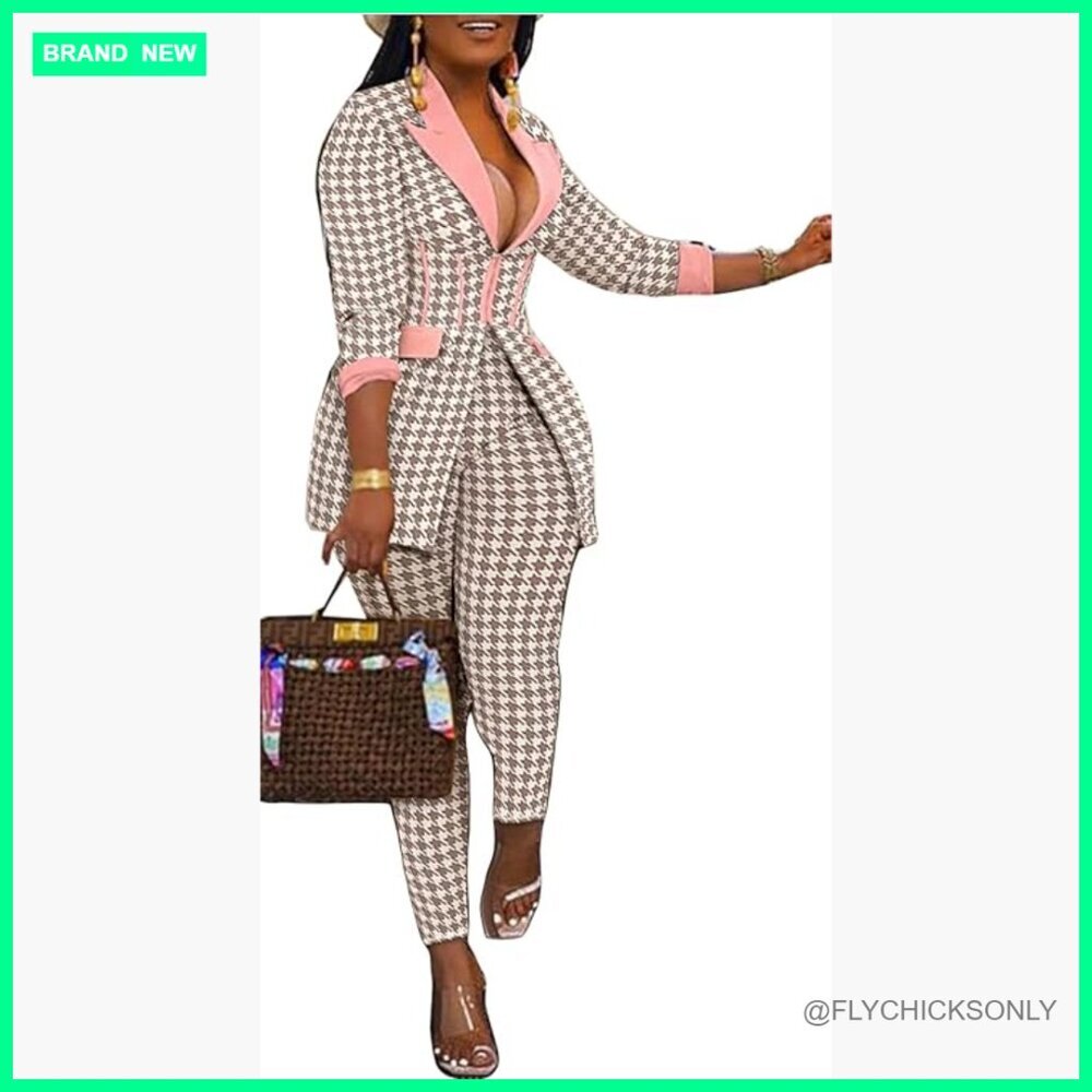 Denim Printed Zipper Jacket Bodycon Pants Polyester Blend Tracksuit Set